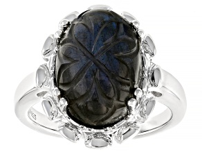 Pre-Owned Gray Labradorite Rhodium Over Sterling Silver Solitaire Ring