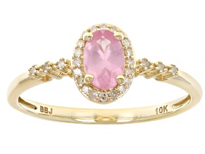 Pre-Owned Pink Spinel With White Diamond 10k Yellow Gold Ring 0.51ctw