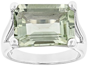Pre-Owned Green Prasiolite Rhodium Over Sterling Silver Ring 6.30ctw