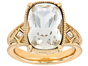 Pre-Owned Vintage Mine Cut Cushion Crystal Gold Tone Ring, 14x10mm
