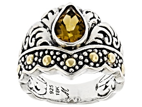 Pre-Owned Citrine Sterling Silver & 18K Gold Accents Scrollwork Ring, 1.70ct
