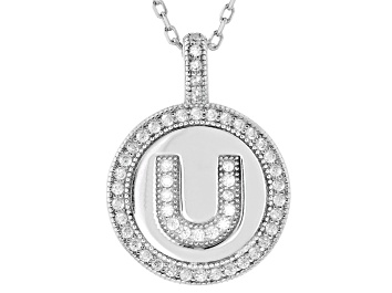 Picture of Pre-Owned White Cubic Zirconia Rhodium Over Sterling Silver "U" Initial Pendant 0.50ctw