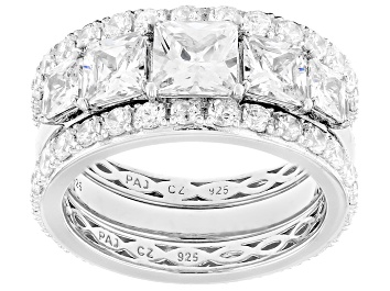 Picture of Pre-Owned White Cubic Zirconia Rhodium Over Sterling Silver Ring Set 6.93ctw