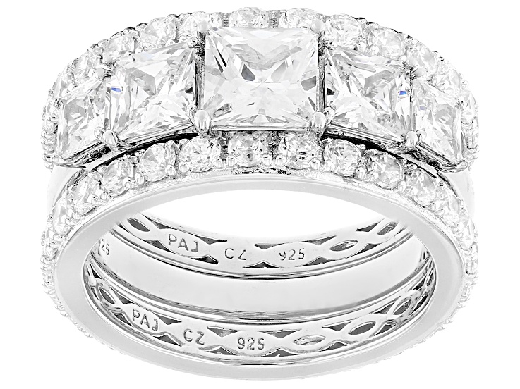 Pre-Owned White Cubic Zirconia Rhodium Over Sterling Silver Ring Set 6.93ctw