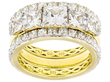 Picture of Pre-Owned White Cubic Zirconia 18k Yellow Gold Over Sterling Silver Ring Set 6.93ctw