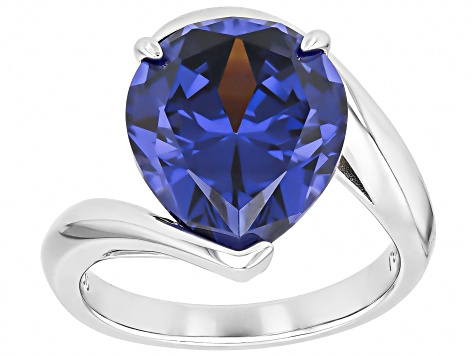 Pre-Owned Blue Cubic Zirconia Rhodium Over Sterling Silver Ring 8.50ctw