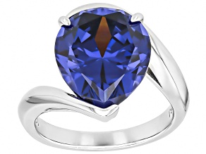 Pre-Owned Blue Cubic Zirconia Rhodium Over Sterling Silver Ring 8.50ctw