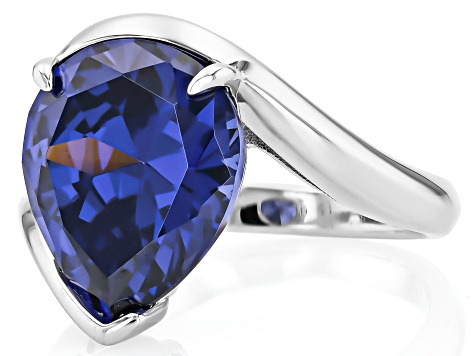 Pre-Owned Blue Cubic Zirconia Rhodium Over Sterling Silver Ring 8.50ctw