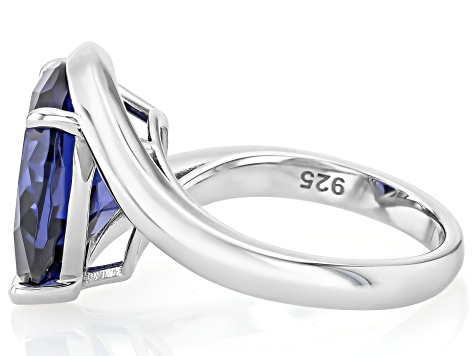 Pre-Owned Blue Cubic Zirconia Rhodium Over Sterling Silver Ring 8.50ctw