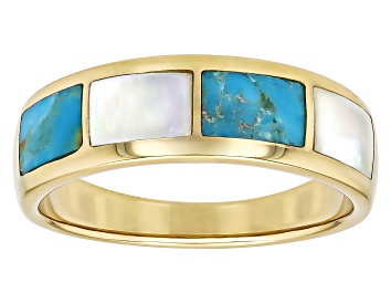 Picture of Pre-Owned Blue Composite Turquoise With Mother-Of-Pearl 18k Yellow Gold Over Sterling Silver Ring