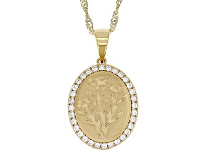 Pre-Owned White Zircon 18k Yellow Gold Over Sterling Silver Flower Pendant With Chain 0.35ctw