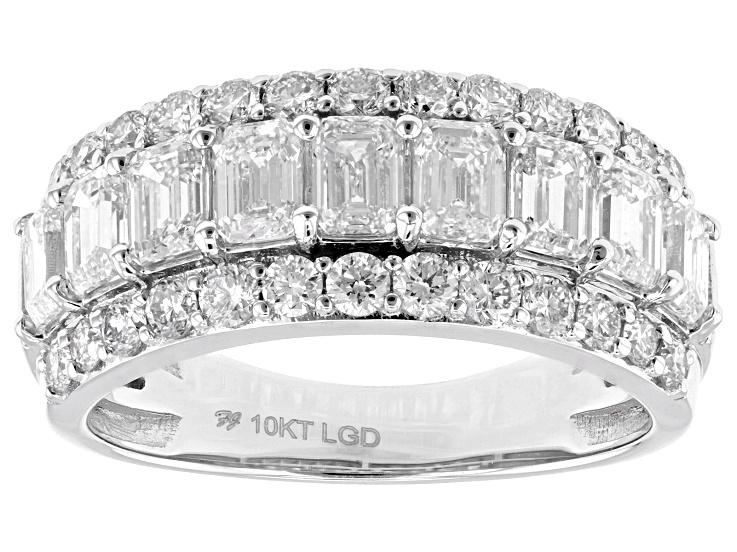 Pre-Owned White Emerald Cut and Round Lab-Grown Diamond H SI1 10K White Gold Band Ring 2.50ctw