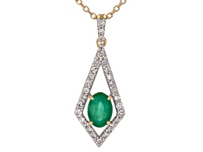 Pre-Owned Zambian Emerald And White Diamond 10k Yellow Gold Pendant With 18" Chain 0.60ctw