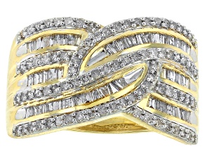 Pre-Owned White Diamond 10k Yellow Gold Crossover Wide Band Ring 1.00ctw