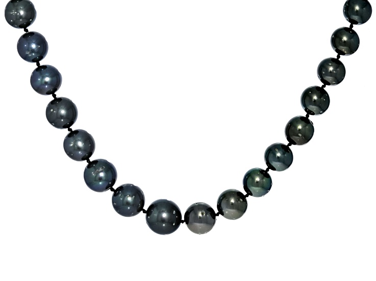 Pre-Owned Black Cultured Tahitian Pearl 14k White Gold Strand Necklace