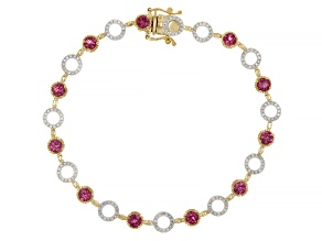Pre-Owned Malawi Magenta Garnet And White Diamond 14k Yellow Gold Bracelet 3.46ctw