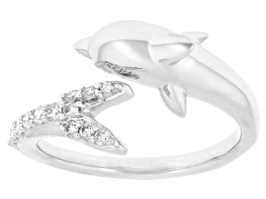 Pre-Owned White Lab-Grown Diamond F-G SI Rhodium Over Sterling Silver Dolphin Crossover Ring 0.20ctw