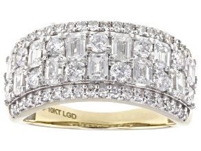 Pre-Owned Emerald Cut and Round White Lab-Grown Diamond G-H SI 10K Yellow Gold Ring 2.00ctw