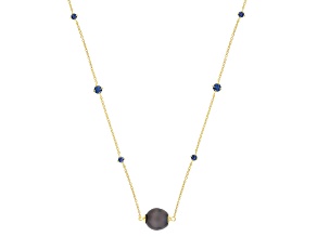 Pre-Owned Cultured Tahitian Pearl With Blue Moissanite 18k Yellow Gold Over Sterling Silver 20 Inch
