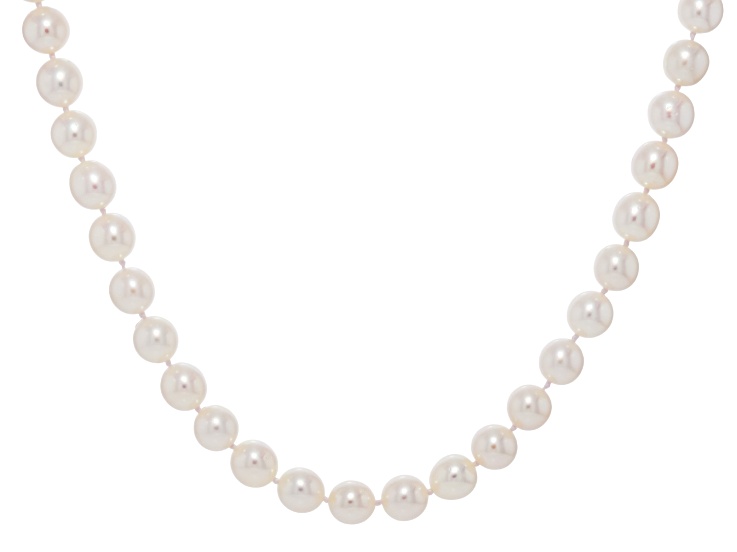 Pre-Owned White Cultured Japanese Akoya Pearl Rhodium Over Sterling Silver 18 Inch Strand Necklace