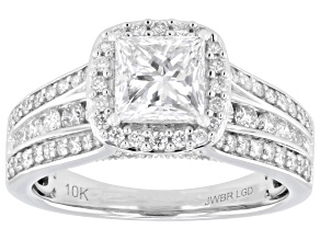 Pre-Owned White Lab-Grown Diamond H SI 10K White Gold Halo Ring 2.00ctw