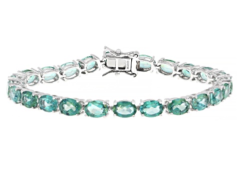 Pre-Owned Blue Paraiba Color Topaz Rhodium Over Sterling Silver Bracelet 21.50ctw
