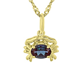Pre-Owned Blue Lab Created Alexandrite 18k Yellow Gold Over Silver Cancer Birthstone Pend With Chain