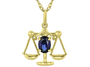 Pre-Owned Blue Lab Created Sapphire 18k Yellow Gold Over Silver Libra Birthstone Pendant W/Chain .71
