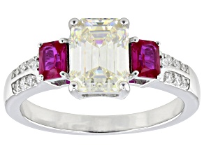 Pre-Owned White Lab Created Strontium Titanate Rhodium Over Silver Ring 2.54ctw