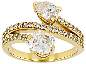 Pre-Owned Strontium Titanate With White Zircon 18k Yellow Gold Over Sterling Silver Ring 2.93ctw