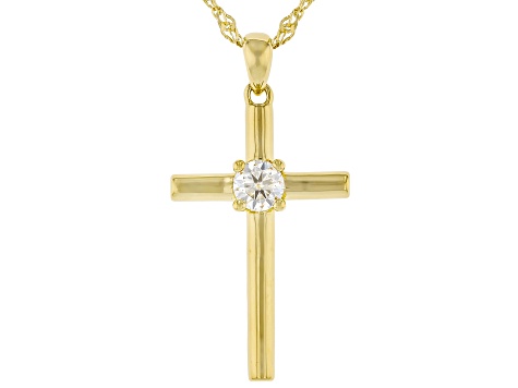 Pre-Owned Moissanite 14k Yellow Gold Over Silver Cross Pendant .50ct DEW