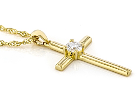 Pre-Owned Moissanite 14k Yellow Gold Over Silver Cross Pendant .50ct DEW