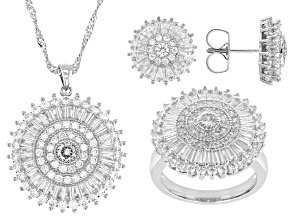 Pre-Owned White Cubic Zirconia Rhodium Over Brass Pendant, Earrings, and Ring Set 13.74ctw