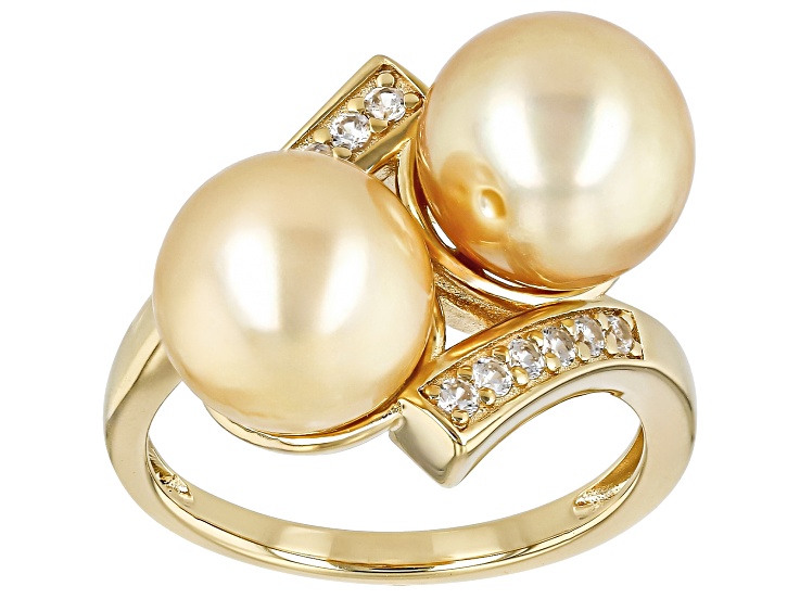 Pre-Owned Golden Cultured South Sea Pearl With Zircon 18K Yellow Gold ...