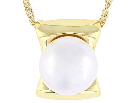 Pre-Owned White Cultured Freshwater Pearl 18k Yellow Gold Over Sterling Silver Pendant With Chain