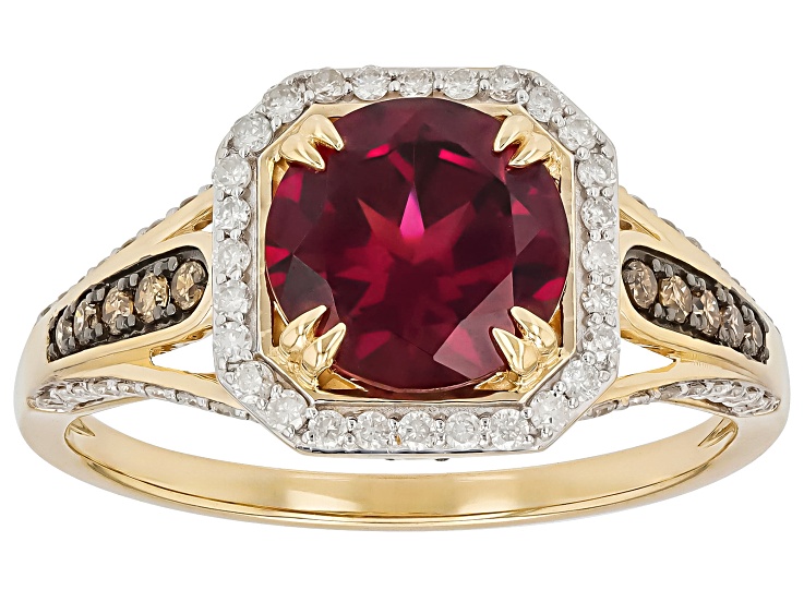 Pre-Owned Grape Color Garnet With Champagne And White Diamond 14k Yellow Gold Ring 2.20ctw