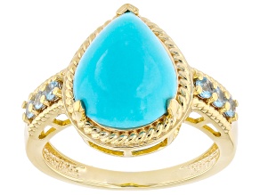 Pre-Owned Sleeping Beauty Turquoise with Swiss Blue Topaz 18k Yellow Gold Over Sterling Silver Ring