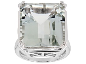 Pre-Owned Green Prasiolite Rhodium Over Sterling Silver Ring 15.30ctw