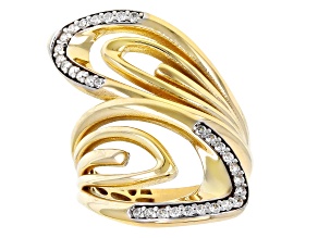 Pre-Owned 10k Yellow Gold & Rhodium Over 10k Yellow Gold Cubic Zirconia Open Leaf Design Bypass Ring