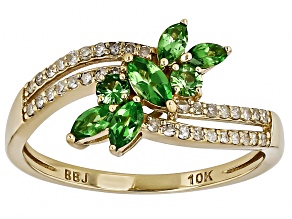 Pre-Owned Tsavorite With White Diamond 10k Yellow Gold Ring 0.70ctw