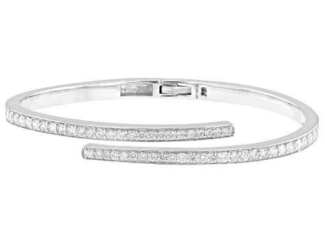 Pre-Owned White Lab-Grown Diamond G-H VS Rhodium Over Sterling Silver Bypass Bangle 2.59ctw