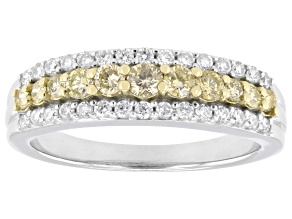 Pre-Owned Yellow and White Lab-Grown Diamond Rhodium Over Sterling Silver Ring 0.75ctw