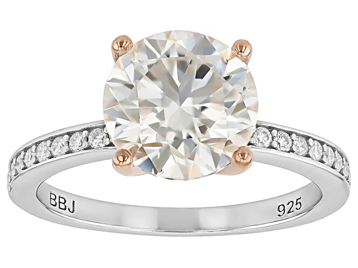 Pre-Owned Moissanite Platineve And 14k Rose Gold Over Silver Engagement Ring 2.92ctw DEW.