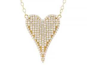 Pre-Owned White Zircon 18k Yellow Gold Over Sterling Silver Heart Necklace 1.38ctw