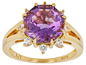 Pre-Owned Canela Amethyst With White Zircon 18k Yellow Gold Over Sterling Silver Ring 3.50ctw