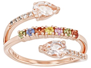 Pre-Owned Morganite With Multi Color Sapphire And White Zircon 18k Rose Gold Over Sterling Silver Ri
