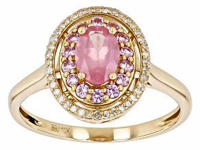 Pre-Owned Pink Spinel With Pink Sapphire With White Diamond 10k Yellow Gold Ring 1.11ctw