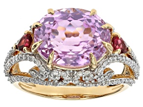 Pre-Owned Kunzite, Rubellite And White Diamond 14k Yellow Gold Center Design Ring 6.36ctw
