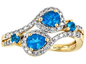 Pre-Owned Neon Apatite And White Diamond 14k Yellow Gold Ring 1.00ctw