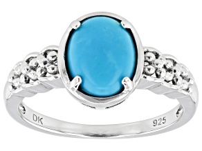 Pre-Owned Blue Sleeping Beauty Turquoise Rhodium Over Sterling Silver Ring